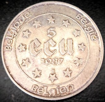 5 ECU 1987 Belgie Karel V. velká stříbrná mince - 2