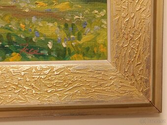 Obraz - Louka u lesa, originální olej na desce 80x60 - 2