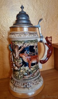 Starožitný korbel...Starožitný korbel s cínovím vičkem - 2