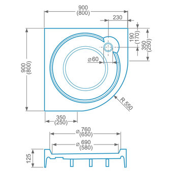 Sprchová vanička samonosná Roth iROUND 90x90cm - 2