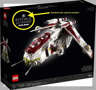 RARITA - LEGO 75309 -Republic Gunship- chybný tisk - 2