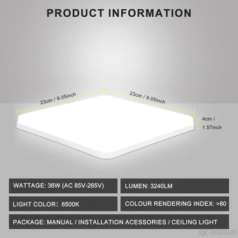 LED Stropní světlo, IP44, Koupelna, WC, 36W, 3240lm, 6500K - 2