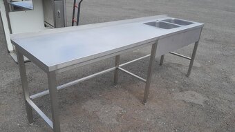 Nerezový stůl s 2x dřezem 250x64x90 cm - 2