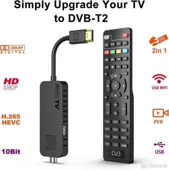 DVB-T2 přijímač Dcolor HDMI kabelová TV Stick, - 2
