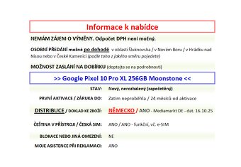 Google Pixel 10 Pro XL 256B Moonstone NEROZBALENÝ - 2