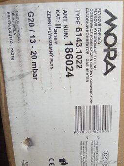 Plynové topidlo Mora typ viz.foto štítku - 2