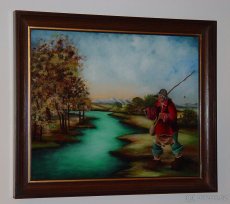 Olej na kartonu, podmalba na skle, rybí výšivka - 2