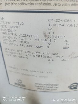 Prodám stacionární plynový ohřívač vody Quantum 70 l - 2