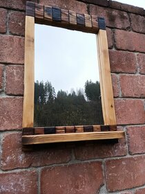 Zrcadlo v dřevěném rámu 60x95cm - dřevěná mozaika - 2
