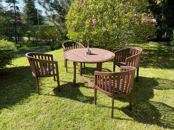 Zahradní stůl s křesílky – materiál teak - 2