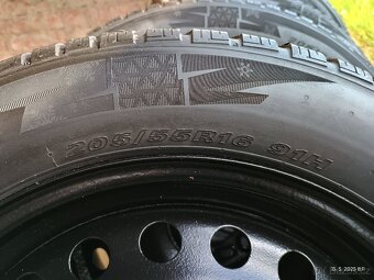 Zimní pneu 205/55 R16 obuté na plechu 5x108 + dojezdovka - 2