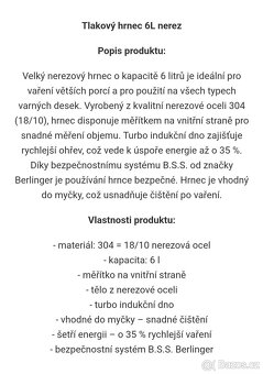 Tlakový hrnec BerligerHaus 6L- NOVÝ - 2