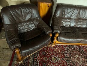 Luxusní dubová rustikální kožená sedací souprava, č.2948 - 2