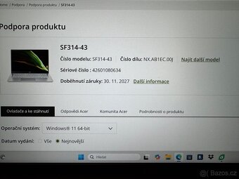Zánovní celokovový Acer Swift 3, 14” FHD, záruka - 2