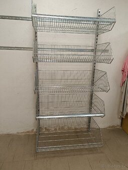 Regál,stojan na zeď, pozinkované drátěné koše - 2
