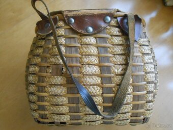 RETRO slaměná kabelka s kůží š19xd28xv22cm - má vady - foto - 2