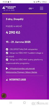 Metronome Prague, prodám 2 evstupenky na tři dny - 2