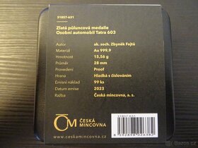 Zlatá půluncová medaile Osobní automobil Tatra 603 proof - 2