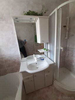 Koupelnová zrcadlová stěna se skříňkami a umyvadlem - 2