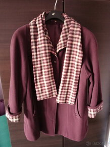 Kabát tmavěfialový s šálou - TOP STAV (vel. XL - XXXL) - 2