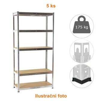 Regál 1800x900x400, zinek/kov, 5-polic, BALÍK 5 ks - SLEVA - 2