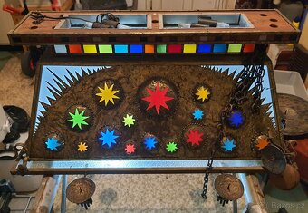 Lustr zdobený - mosaz a barevné sklo - originál - 2