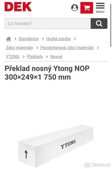 Překlad nosný Ytong NOP 300×249×1750 mm - 2