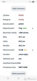 Pračka Romo na 9kg A+++ - 2