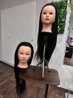 Trénovací hlava s termo vlasy + 2 stojany (na copánky, účesy - 2
