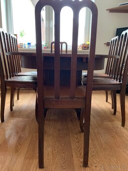 Starožitný masivní - jídelní stůl a 6 židlí - 2