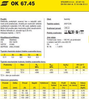 PRODÁM 2 balíky obalovaných elektrod OK 67.45 - 2