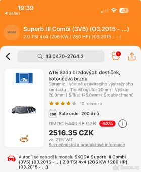 Sada brzdových destiček ATE 13.0470-7337.2 ATE Ceramic - 2