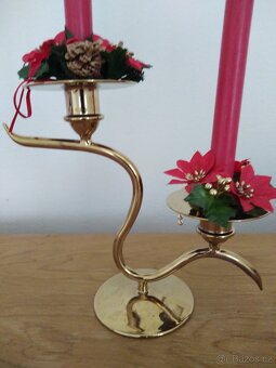 Skleněný zlatý svícen/dekorace. Česká výroba. - 2