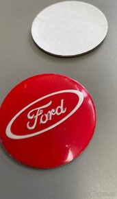 Středové pokličky/samolepky alu kola FORD - 56 mm červené - 2