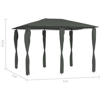 Altán s krytými sloupky 3 x 4 x 2,6 m antracitový 160 g/m² - 2