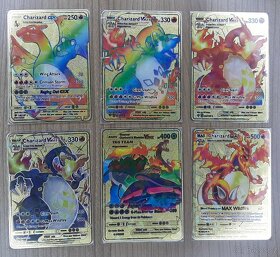 Zlaté kovové karty pokemon, gold metal Charizard rainbow - 2
