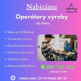 Operátor výroby v Písku, mzda až 43.000 Kč, ubytování - 2