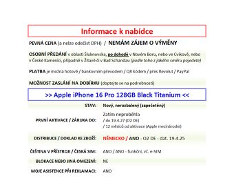 iPhone 16 Pro 128GB černý NOVÝ NEROZBALENÝ - 2