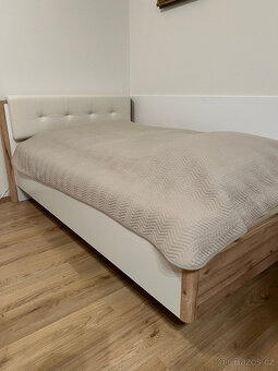 POSTEL, 120/200 cm, bílá, barvy dubu+lamelový postelový rošt - 2