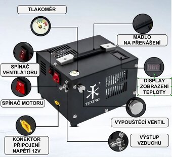 Vysokotlaký kompresor TUXING 300bar pro PCP (230V/12V) - 2