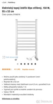 Elektrický topný žebřík Olpe stříbrný, 150 W, 95 x 53 cm - 2