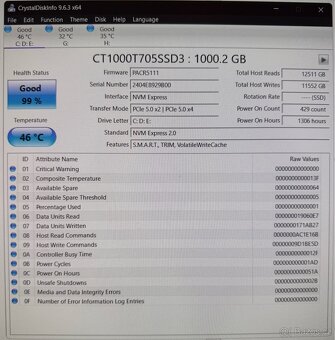 SSD Crucial T705 1TB Gen5 + AXAGON chladic - 2