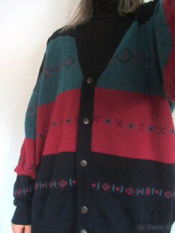 Vintage 80s/90s pánský trojbarevný svetr kardigan - 2