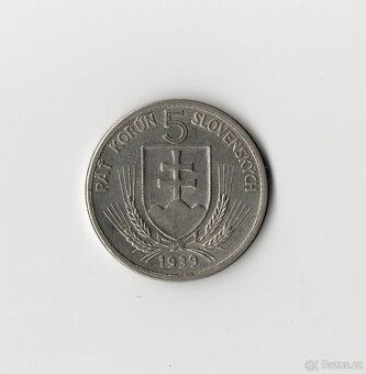 mince Slovensko 5 korun 1939 - 2