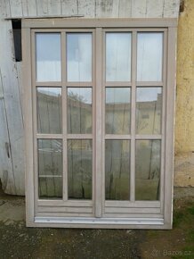 2 kusy - Dřevěné balkonové dveře - francouzské okno - 2