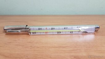 RTUŤOVÝ TEPLOMĚR NEPOUŽÍVANÝ - NORMOVANÝ LÉKAŘSKÝ, V KOVOVÉM - 2