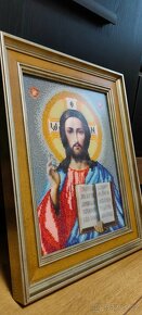 Svatý obrázek Ježíše Krista - vyšívaný korálkami - 2