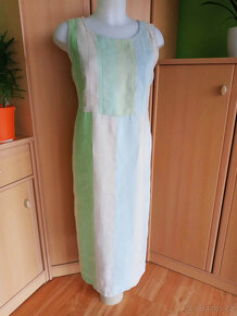 béžové šaty s modro-zelenými pruhy, zn.Ermabe - 2