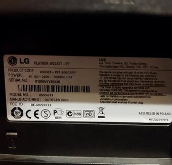 22"LCD LG Flatron W2242T-PF VGA DVI 1680x1050, černý - 2
