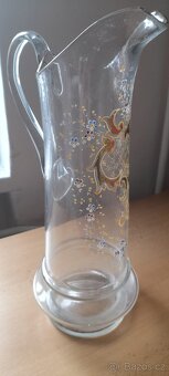 Starožitný skleněný džbán s ruční malbou - 2
